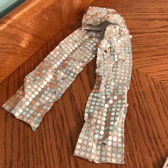 curtain call Costumes 3 Silver Sequin Halter Dress Hair Tie And